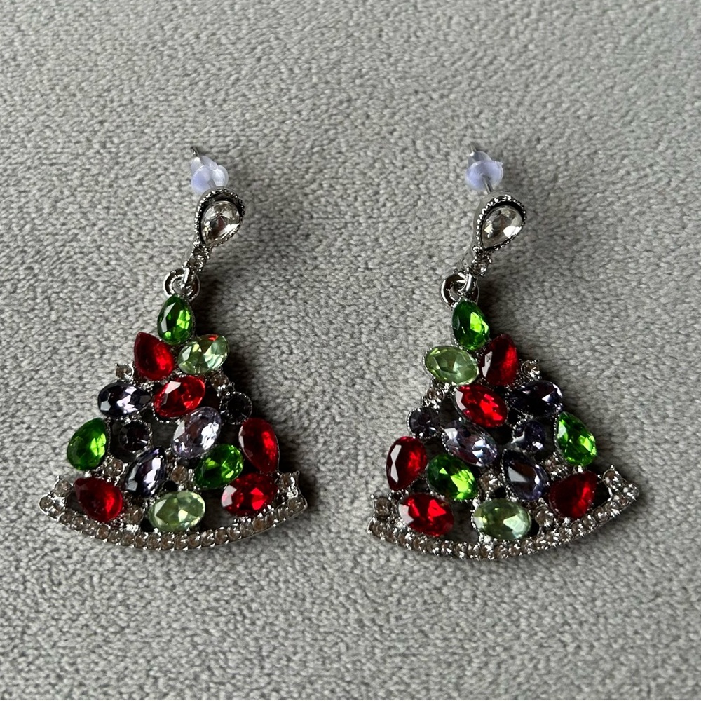 Christmas Tree Dangle Earrings ~ Vibrant Holiday Colours 🎄 ~ Brand New!